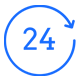 um ícone com o número 24 dentro de um círculo, em azul